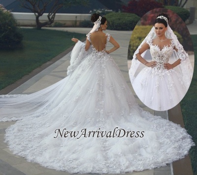 Custom Made Princess Sleeveless Luxurious Lace Wedding Dresses_1