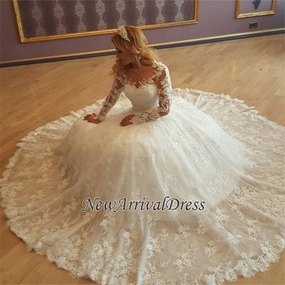 Vintage New Arrival Lace Appliques  Online Gorgeous Long Sleeves Elegant Ball Gown Wedding Dresses_1