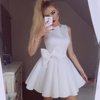 Newest White Bowknot Scoop Sleeveless Homecoming Dress | Short Party Gown_3