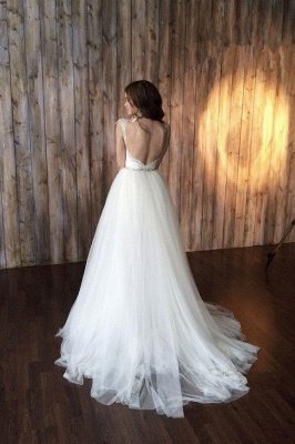 Cap Sleeve Sexy V-neck Crystals Detachable Tulle Overskirt Wedding Dresses_4