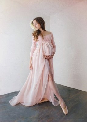 Off-The-Shoulder Pregnant Dresses | Sexy Side-Slit Chiffon Maternity Evening Dresses_1