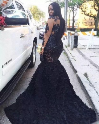 Black Long Sleeve Plus Size Prom Dresses |  Appliques Mermaid Long Formal Dresses SK0171_3