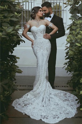 Sexy   Mermaid Wedding Dresses | Court Train Sweetheart Bridal Gowns with Long Train_1