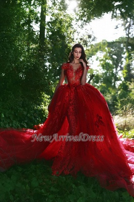Red Over-Skirt Lace V-Neck Glamorous Applique Prom Dresses BA7655_1