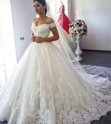 Lace Appliques Elegant Bridal Gowns | Off The Shoulder Ball Gown Wedding Dresses_4