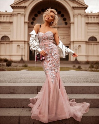 Mermaid Pink Shiny Sequin Sweetheart Appliques Prom Dresses | 2021 Evening Gowns_3