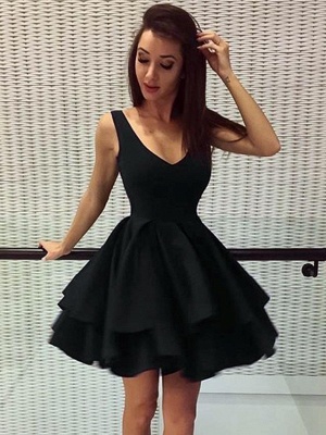 Sexy Black Straps Ruffled Short Homecoming Dress | Backless Party Gown_1
