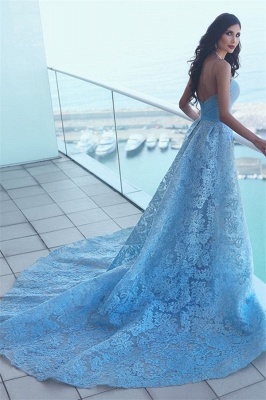 Glamorous Ruffles A-line Sweetheart Blue Lace Prom Dress_3