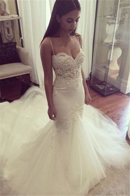 Pretty Spaghetti Straps Sweetheart Wedding Dresses  Summer Close-fitting Tulle Bridal Gowns_2