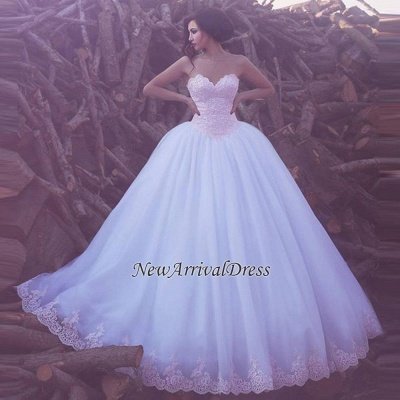 Elegant Lace Appliques Sweetheart Custom Made Tulle Ball Gown Wedding Dress_1