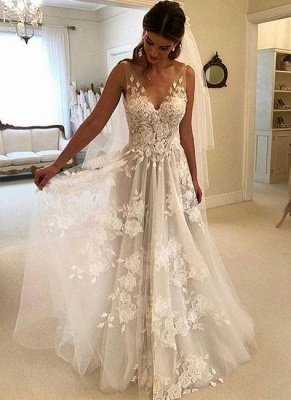 Sexy  Rose Summer Appliques Wedding Dresses | New Arrival A-line Wedding Dresses_1