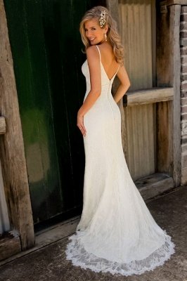 Sexy Mermaid Lace Wedding Dresses Spaghetti Strap Long Bridal Gowns_3