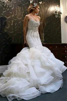 New Arrival Mermaid Sweetheart Wedding Dreses | Sexy Strapless Crystals Ruffles Bridal Gowns_1