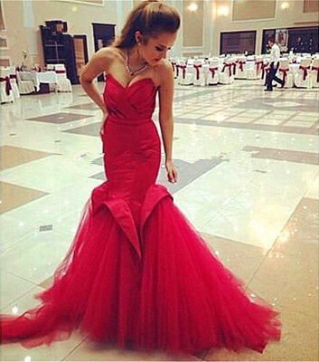 Red Sweetheart Mermaid Lace-Up Sexy Evening Dress_6