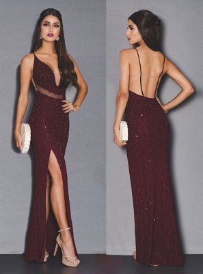 Newest Sequined Spaghetti Strapless Prom Dress | Front Split Formal Dress BA9396_1
