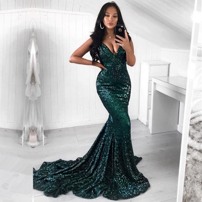 Green SequinsProm Dress |Mermaid Evening Party Dress_3