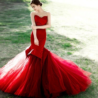 Red Sweetheart Mermaid Lace-Up Sexy Evening Dress_1