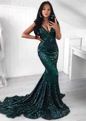 Robe de bal verte à paillettes | Robe de soirée sirène_1