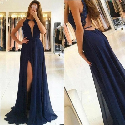 Newest Chiffon Lace A-line Sleeveless Prom Dress | Front Split Prom Dress_4