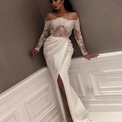 Vestidos de noche blancos con aberturas laterales y hombros descubiertos | Vestido de fiesta delicado_1