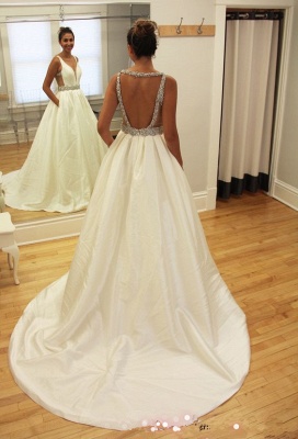 Beading V-neck Sexy  Sleeveless New Arrival A-line Sweep Train Wedding Dresses_2