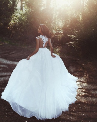 Lace Appliques Chiffon Wedding Dresses Sexy | Front Slit sheer  Bride Dress_3