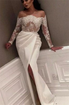 Off-the-Shoulder White Side-Slit Evening Gowns | Delicate Prom Dress_2