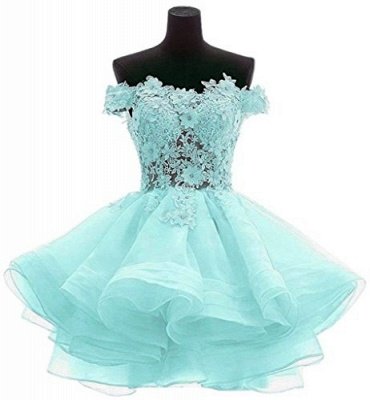 Cute Ruffles Off The Shoulder Flowers Sexy Short Homecoming Dresses_3