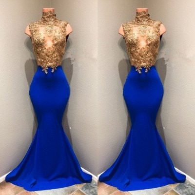 royal blue high neck mermaid lace Appliques Prom Dresses ,Prom Dresses_3