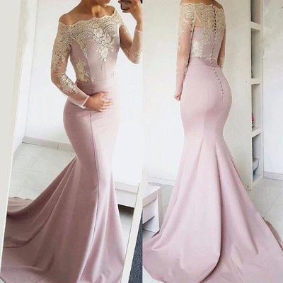 Cute Lace Long Sleeve Off Shoulder Mermaid Sweep Train Prom Dress BA8277_3