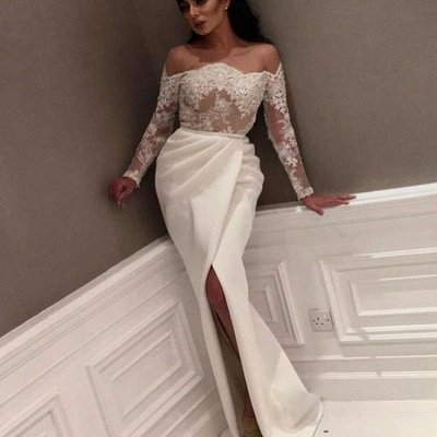 Off-the-Shoulder White Side-Slit Evening Gowns | Delicate Prom Dress_1