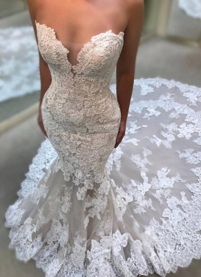 Sexy Sweetheart Wedding Dresses  Online | Lace Appliques Sleeveless Bridal Gowns_1