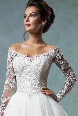 Lace Long Sleeves A-line Wedding Dresses Off-Shoulder Lace Applique ...