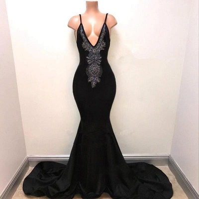 Mermaid Deep V-Neck Evening Dresses | Spaghetti Straps Lace Long Prom Dresses_3