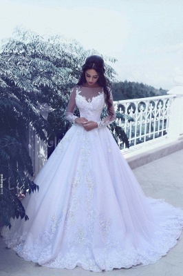 Elegant Tulle Appliques Long Sleeves Wedding Dresses Bridal Ball Gowns_1