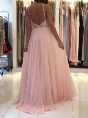 Modest Pink Beads A-line Prom Dress | Chiffon Prom Dress_3