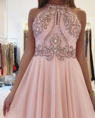 Modest Pink Beads A-line Prom Dress | Chiffon Prom Dress_4