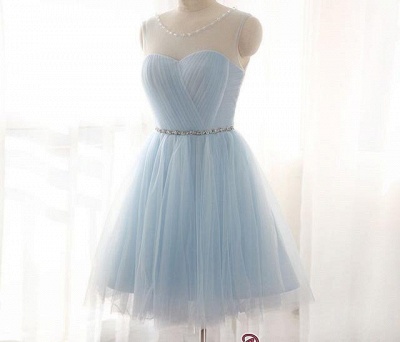 New Arrival Illusion Sleeveless Custom Made A-line Tulle Mini Beads Sexy Short Homecoming Dresses_3