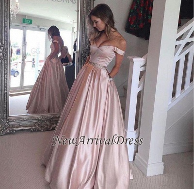 Beading Puffy Pearl-Pink Off-the-Shoulder Pockets Prom Dresses BA5008_1