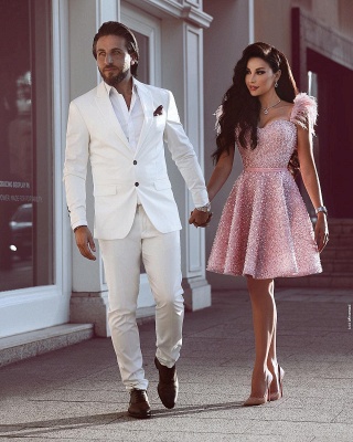 Classic Beading Homecoming Dress  Luxury Feather Pink Party Dress_3