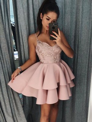 Newest Pink Spaghetti Strap Ruffles Homecoming Dress | Short Party Gown BA9891_1