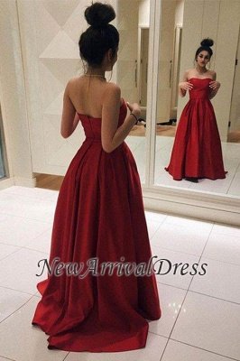Strapless Elegant Red A-line Sleeveless Floor-length Prom Dress_1