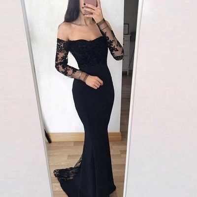 Elegant Off-The-Shoulder Mermaid Prom Dresses | Long Sleeves Lace Applique Evening Dresses_4