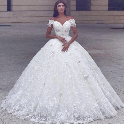 Cap Sleeve Lace Glamorous Lace Ball Gown Wedding Dresses_3