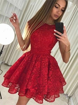 Cute Red Lace Jewel Ruffled Homecoming Dress | Short Party Gown_1