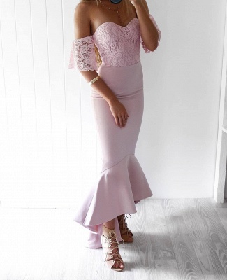 Off-The-Shoulder Mermaid Prom Dresses | High-Low Lace Bridesmaid Dresses_4