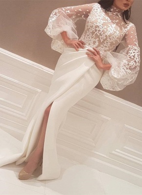 Elegant New Arrival Beautiful Lace High Neck Long Sleeve Wedding Dresses_1