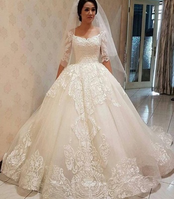 New Arrival Lace Off The Shoulder Half Sleeve Elegant Ball Gown Wedding Dresses_3