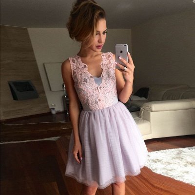 Delicate Straps Sleeveless Zipper Short Lace Homecoming Dress_4