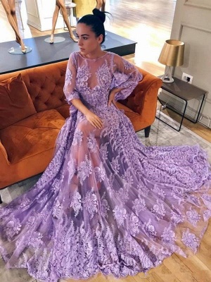 Modern Lace Lavender Half Sleeve Prom Dress | Backless Prom Dress_1